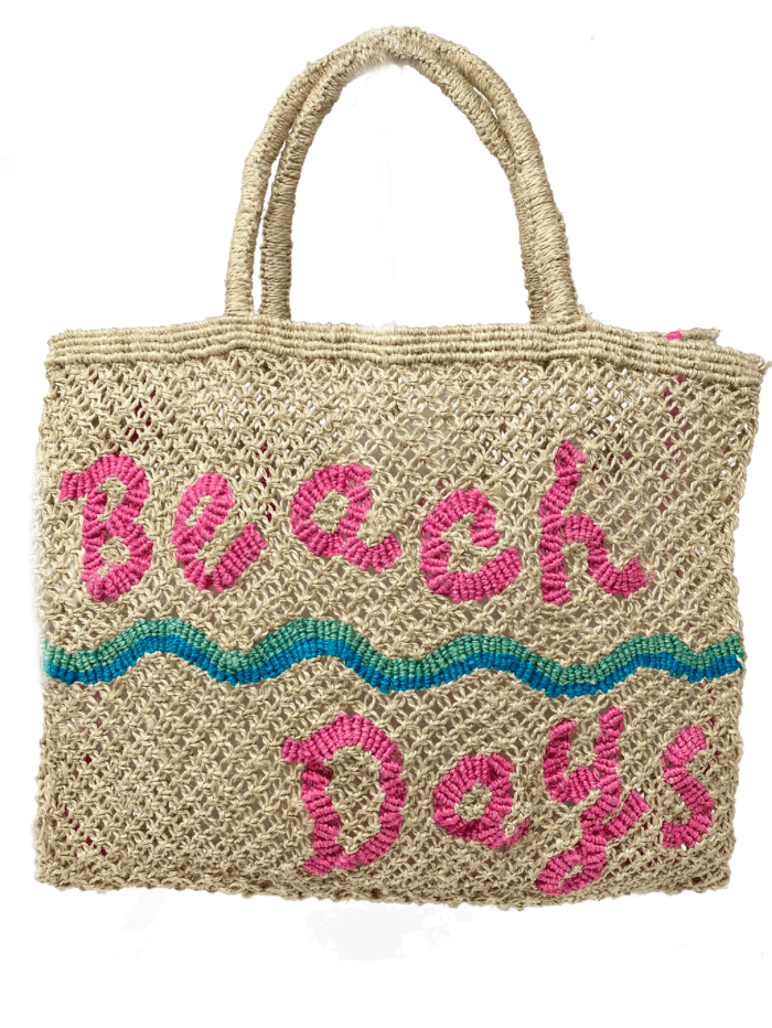 The Jacksons Accessories Large The Jacksons London BEACH DAYS Jute Bag Natural, Pink & Blue izzi-of-baslow