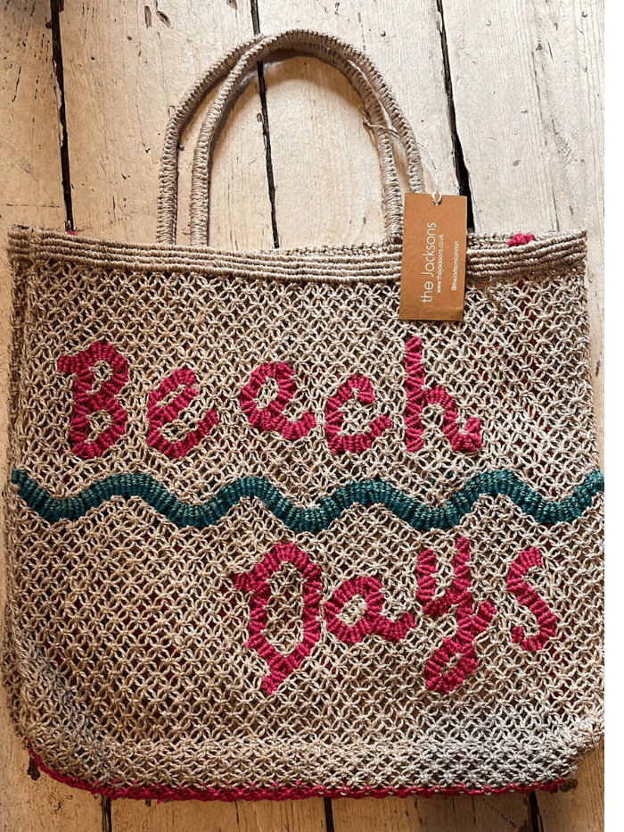 The Jacksons Accessories Large The Jacksons London BEACH DAYS Jute Bag Natural, Pink &amp; Blue izzi-of-baslow