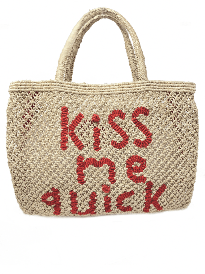The Jacksons Accessories Large The Jacksons London KISS ME QUICK Jute Bag Natural & Scarlet izzi-of-baslow