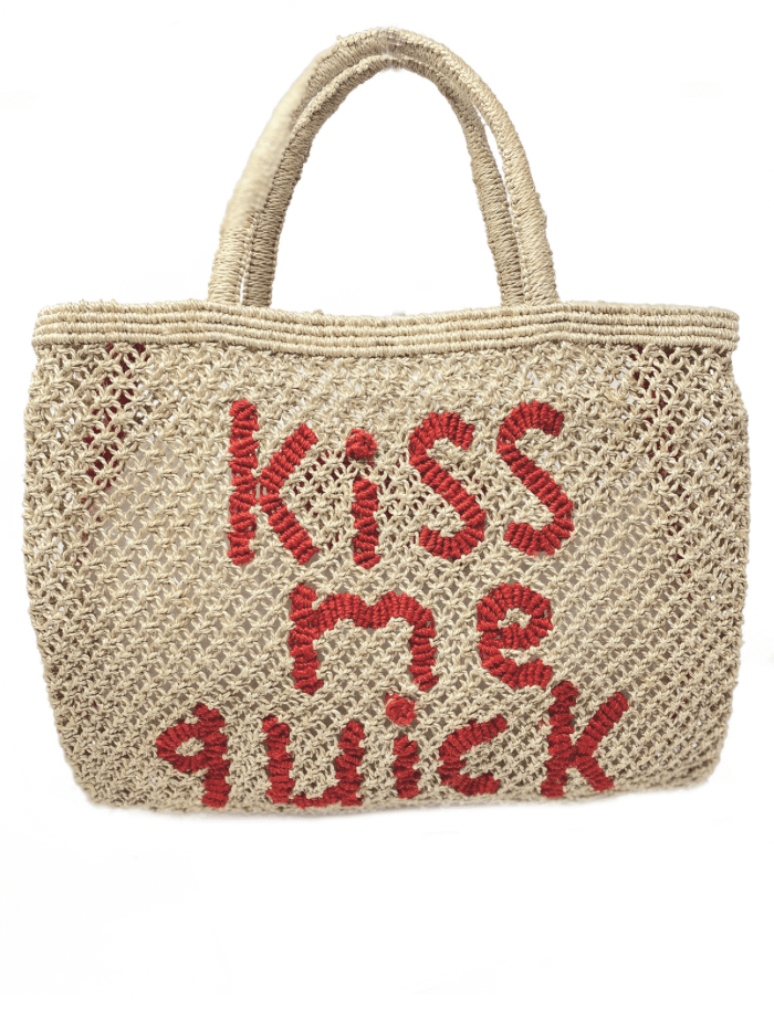The Jacksons Accessories Large The Jacksons London KISS ME QUICK Jute Bag Natural &amp; Scarlet izzi-of-baslow