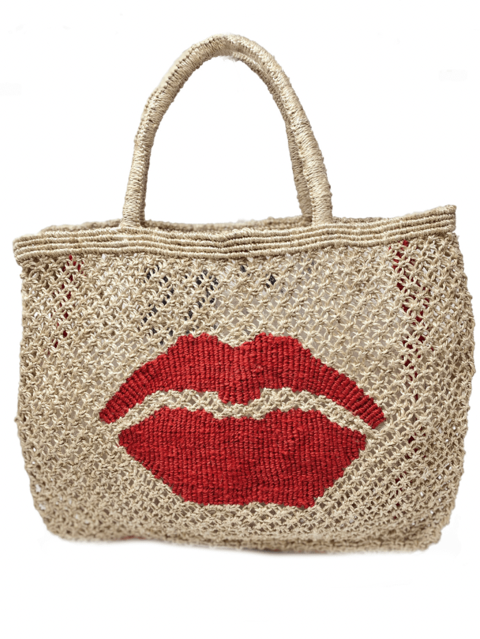 The Jacksons Accessories Large The Jacksons London KISS ME QUICK Jute Bag Natural &amp; Scarlet izzi-of-baslow