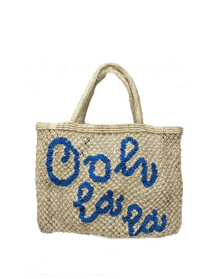 The Jacksons Accessories Large The Jacksons London OOH LA LA Jute Bag Natural &amp; Cobalt izzi-of-baslow