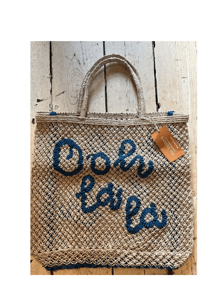 The Jacksons Accessories Large The Jacksons London OOH LA LA Jute Bag Natural &amp; Cobalt izzi-of-baslow