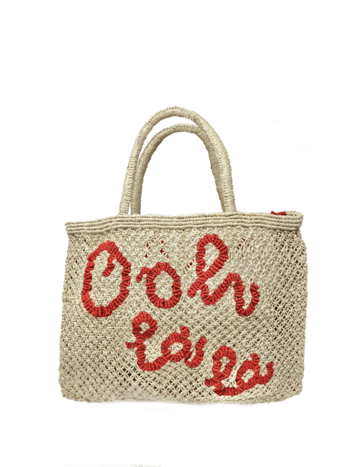 The Jacksons Accessories Large The Jacksons London OOH LA LA Jute Bag Natural & Scarlet izzi-of-baslow
