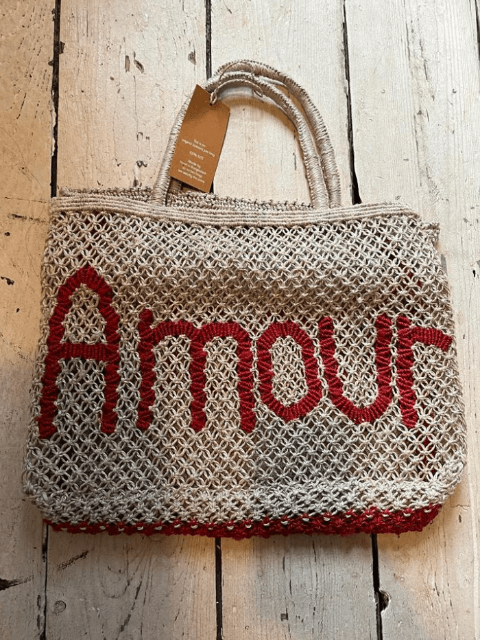 The Jacksons Accessories Small The Jacksons London AMOUR Jute Bag Natural &amp; Scarlet izzi-of-baslow