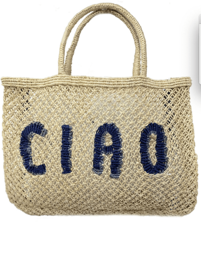 The Jacksons Accessories Small The Jacksons London CIAO Jute Bag Natural &amp; Indigo izzi-of-baslow