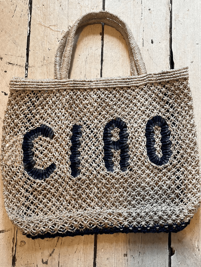 The Jacksons Accessories Small The Jacksons London CIAO Jute Bag Natural &amp; Indigo izzi-of-baslow