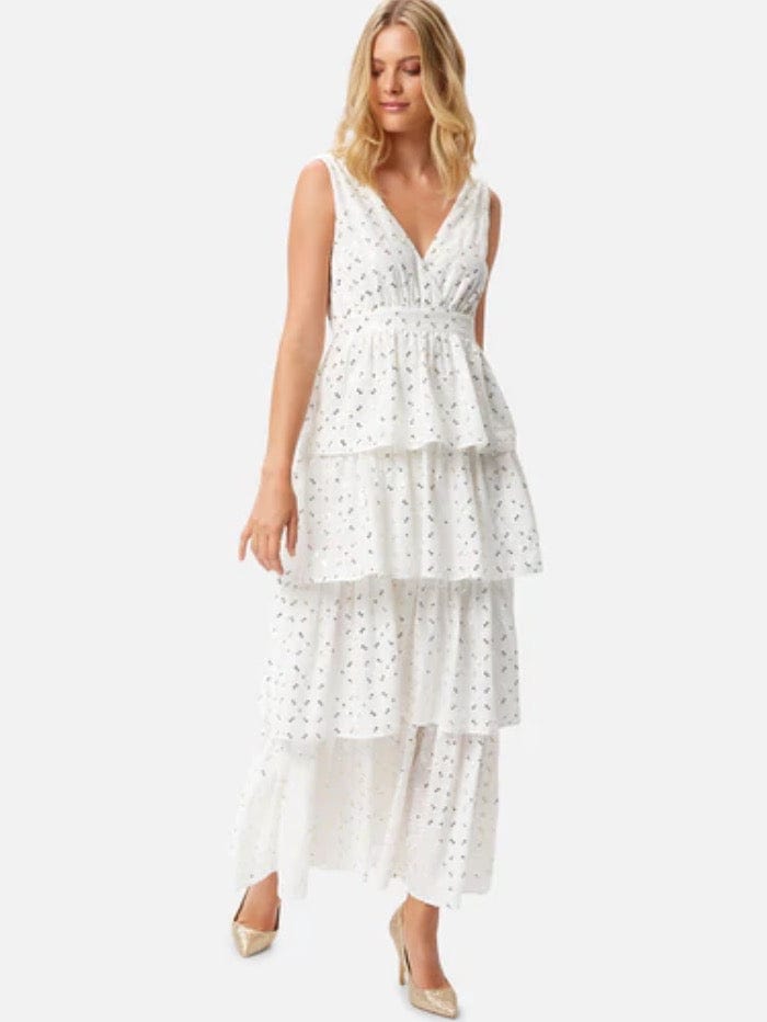 Traffic People Dresses Traffic People YAY12075 Frill Maxi Dress White 035 izzi-of-baslow