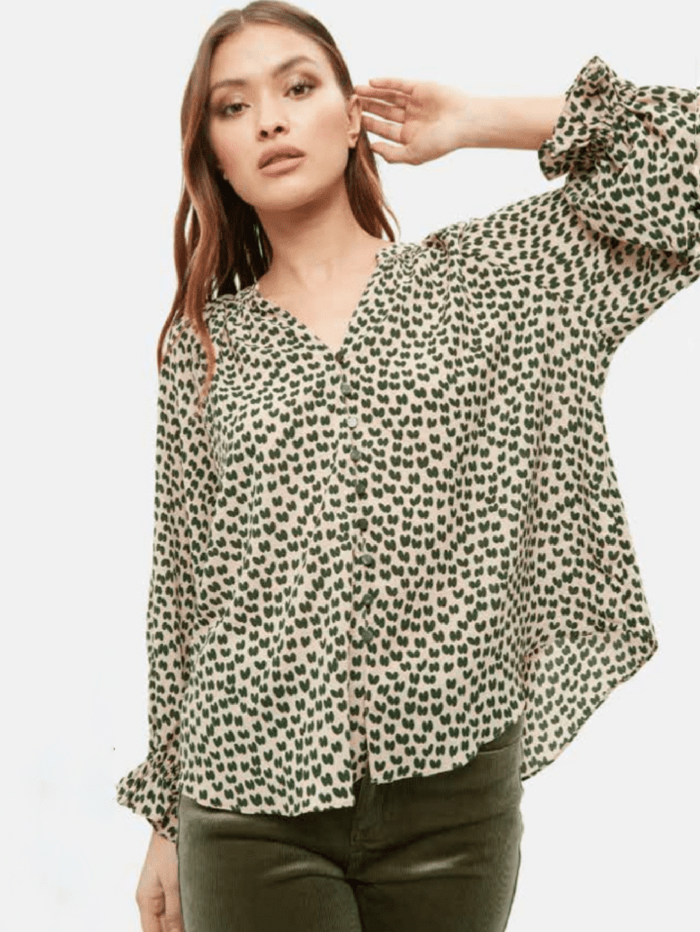 Traffic People Tops Traffic People Buttoned Romance Green Blouse TTR12261018 izzi-of-baslow