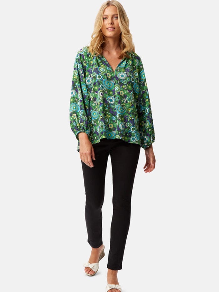 Traffic People Tops Traffic People FIA12191 Mollie Top Green Floral Print 018 izzi-of-baslow