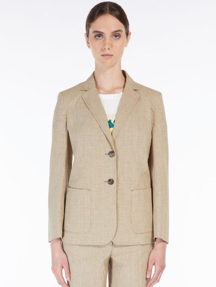 Weekend By Max Mara Coats and Jackets Weekend By Max Mara BALCO Sand Checked Cotton and Linen Mix Blazer 50410121 001 izzi-of-baslow