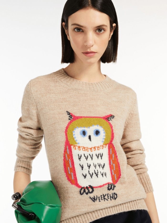Weekend By Max Mara Knitwear Weekend By Max Mara GALLO Owl Motif Wool Jumper 536613296 005 izzi-of-baslow