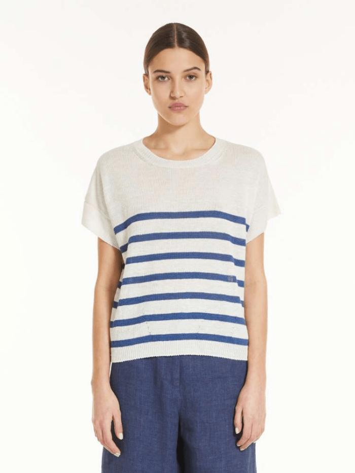 Weekend By Max Mara Knitwear Weekend By Max Mara OTRANTO Blue Striped Linen Jumper 536106216 15 izzi-of-baslow