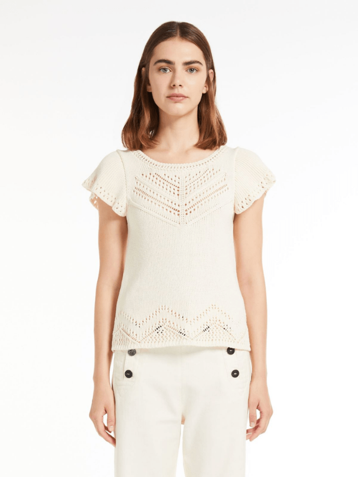 Weekend By Max Mara Knitwear Weekend By Max Mara PALIO Beige Crochet Yarn Top 536107216 001 izzi-of-baslow