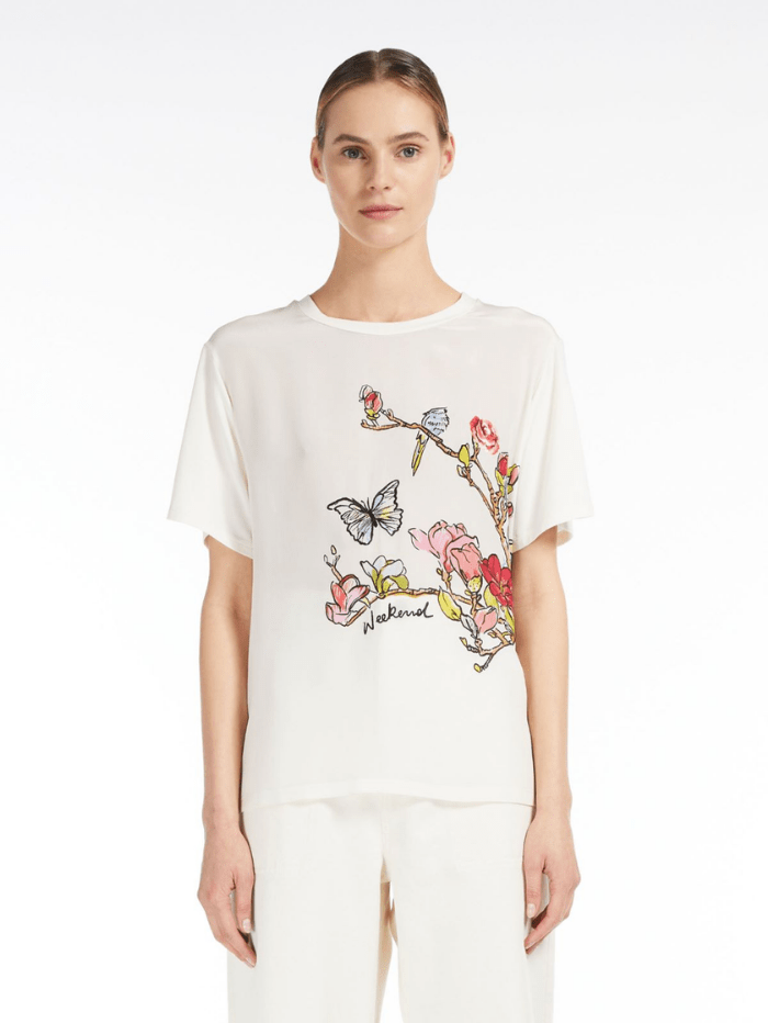 Weekend By Max Mara Tops Weekend By Max Mara CELLULA White Floral Pattern T-Shirt 594104276 002 izzi-of-baslow