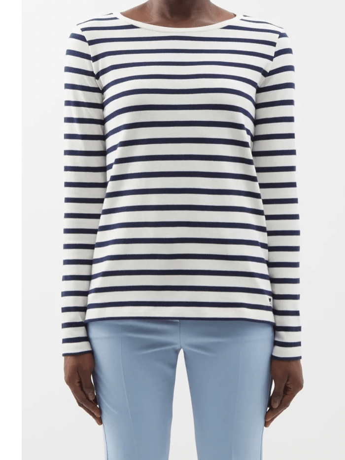 Weekend By Max Mara Tops Weekend By Max Mara Navy and Off White Fretty T Shirt 2369710331600 001 izzi-of-baslow