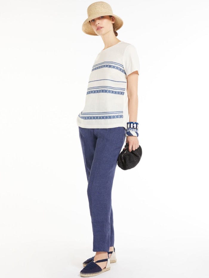 Weekend By Max Mara Tops Weekend By Max Mara PARSEC Off White Blue Print T-Shirt 594114216 001 izzi-of-baslow