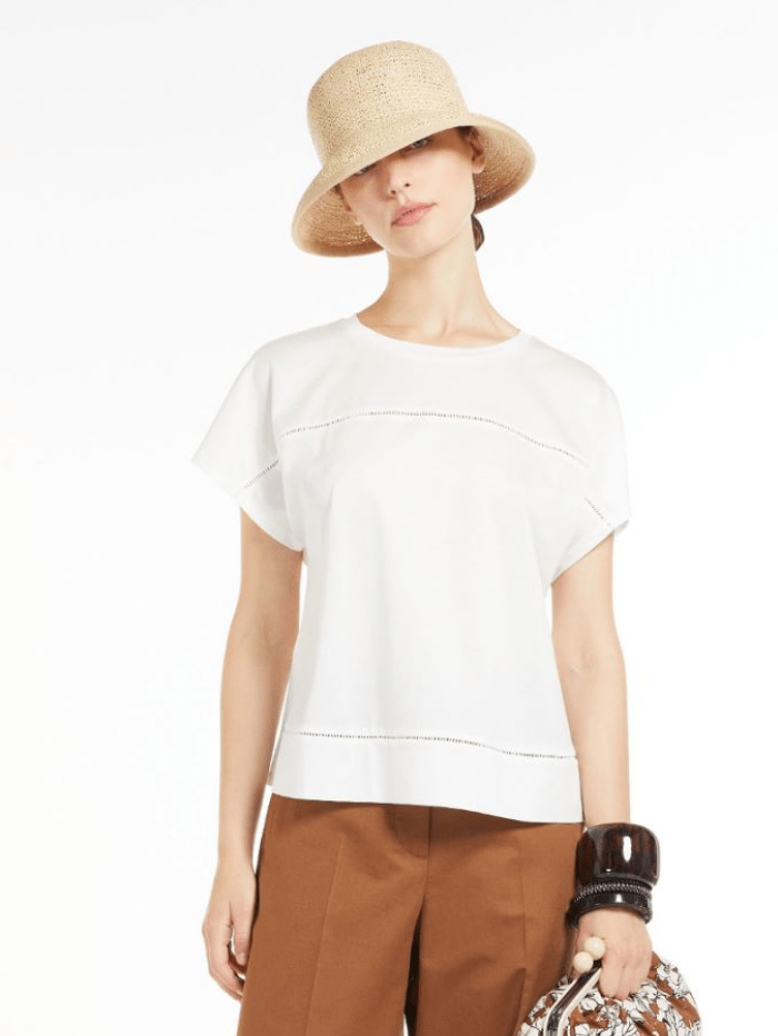 Weekend By Max Mara Knitwear Weekend By Max Mara RICETTA White Detailed T-Shirt 594110216 001 izzi-of-baslow