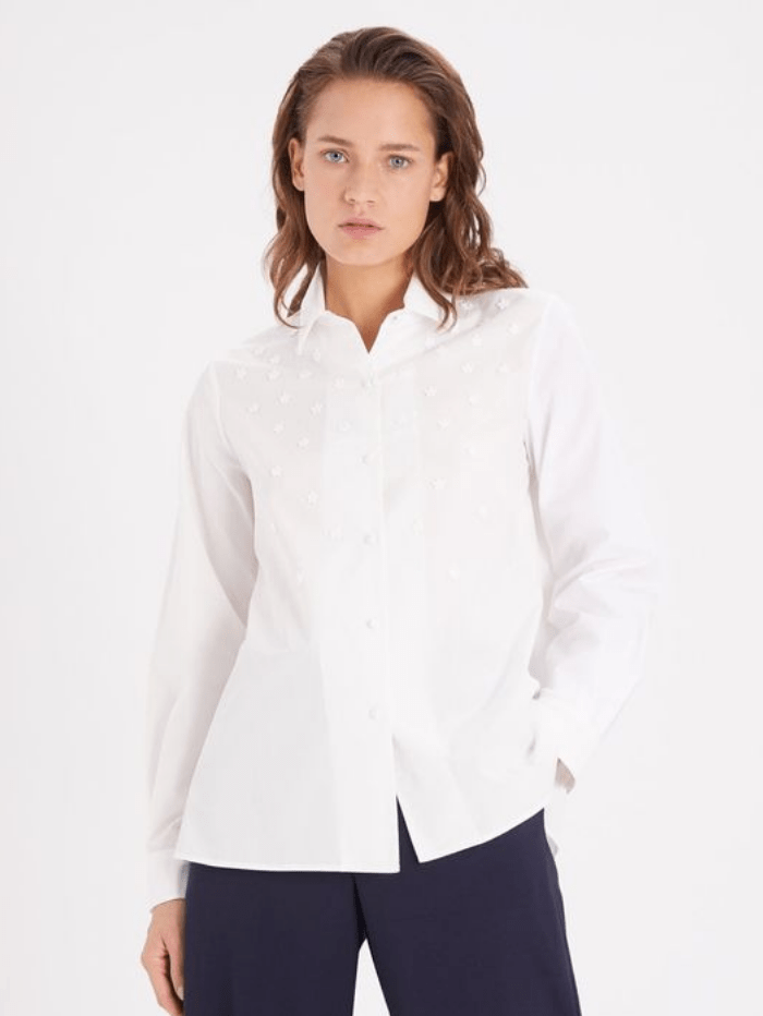 Weekend By Max Mara Tops Weekend Max Mara CELEBRE Embroidered Floral Print White Shirt 51110917 001 izzi-of-baslow