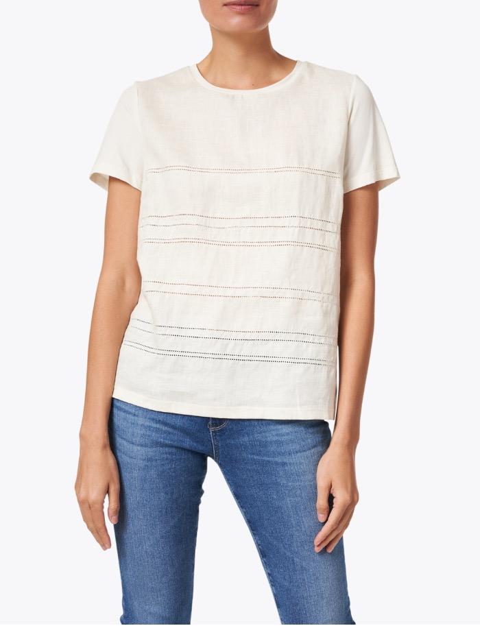 Weekend By Max Mara Tops Weekend Max Mara GESSY Ecru Linen Embroidered T-Shirt 59411911600 izzi-of-baslow