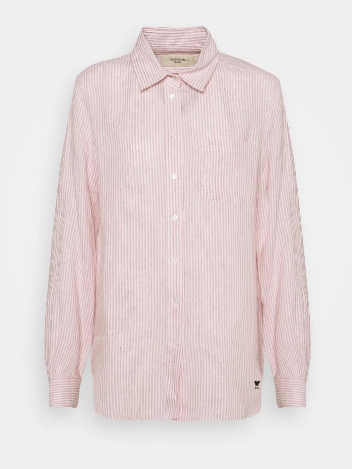 Weekend By Max Mara Tops Weekend Max Mara GUINEA Pink White Striped Linen Shirt 51110211 003 izzi-of-baslow