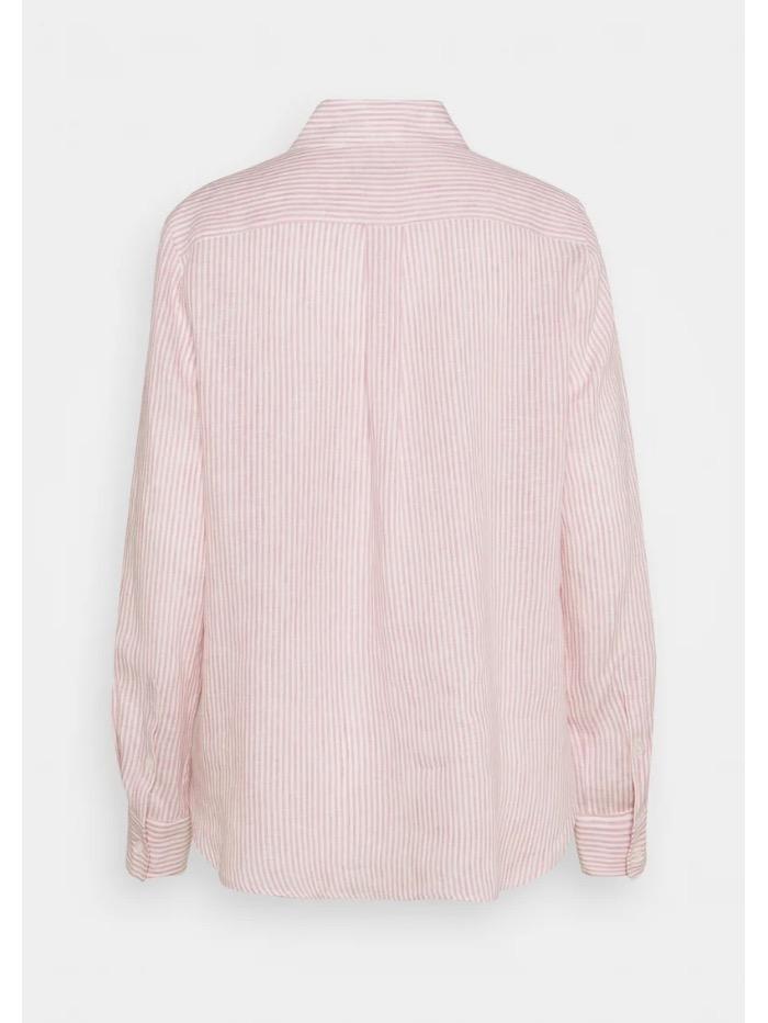 Weekend By Max Mara Tops Weekend Max Mara GUINEA Pink White Striped Linen Shirt 51110211 003 izzi-of-baslow