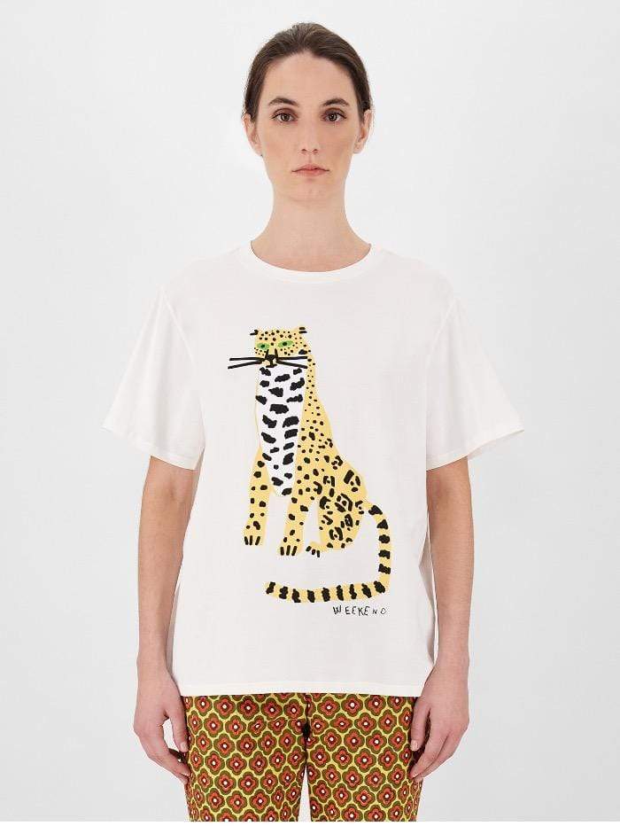 Weekend By Max Mara Tops Weekend Max Mara LIBIA Cheetah White T-Shirt 59710211600 izzi-of-baslow