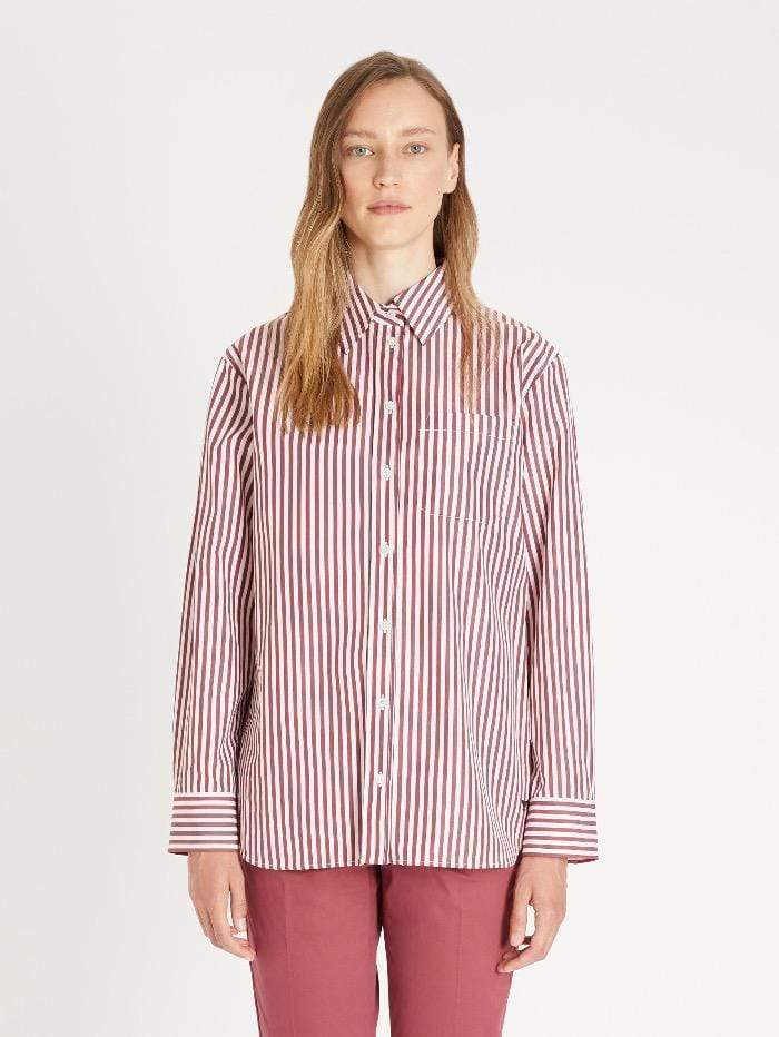 Weekend By Max Mara Tops Weekend Max Mara PANCA Bordeaux Striped Shirt 51160519 004 izzi-of-baslow