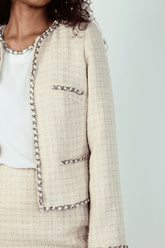 Weill Coats and Jackets Weill Mariata Jacket in Beige With Cream Flecks and Chain Edge 131028 izzi-of-baslow
