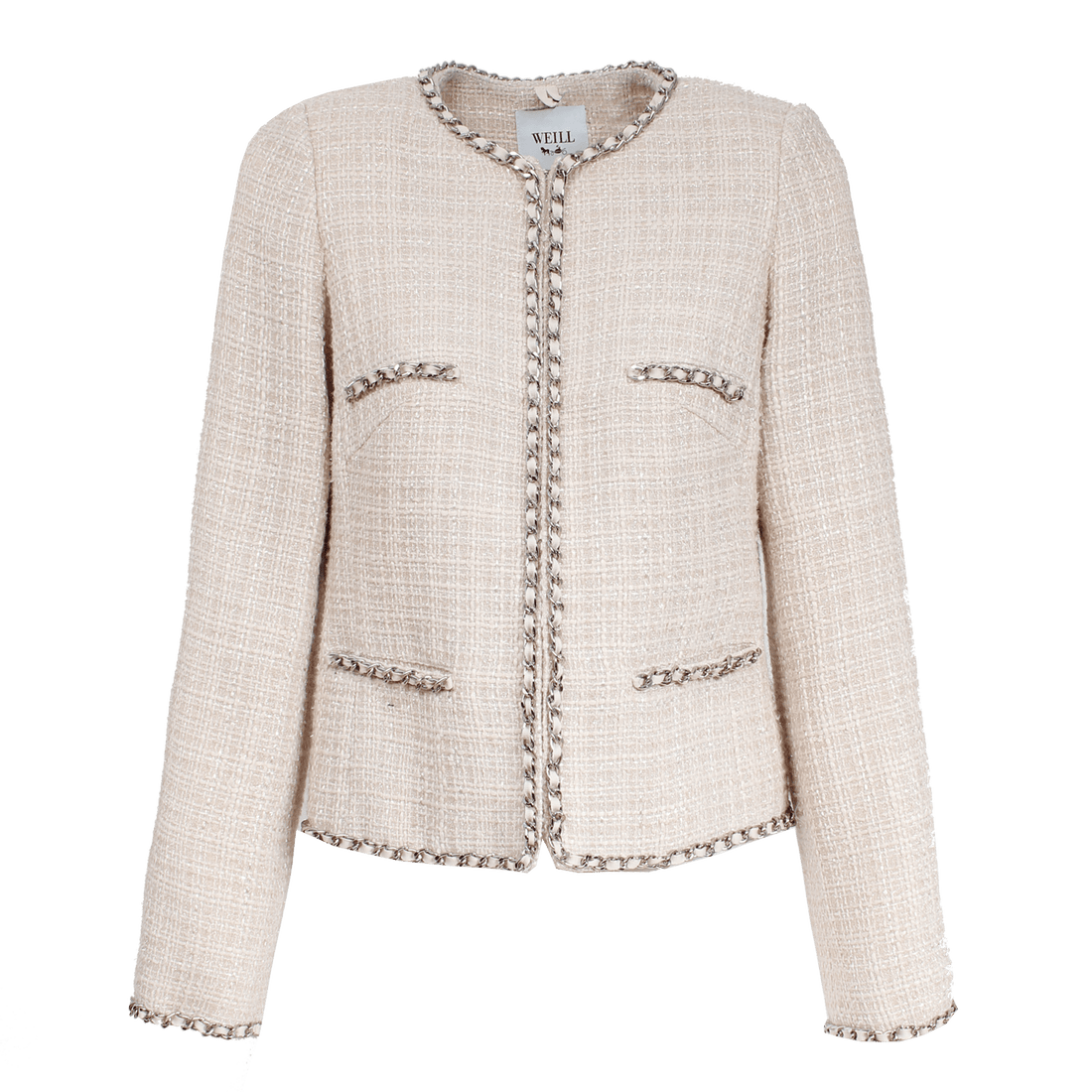 Weill Coats and Jackets Weill Mariata Jacket in Beige With Cream Flecks and Chain Edge 131028 izzi-of-baslow