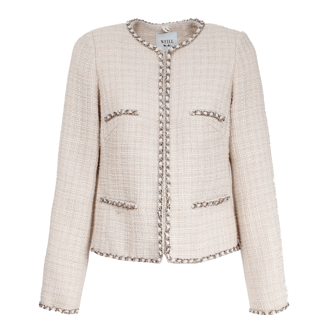 Weill Coats and Jackets Weill Mariata Jacket in Beige With Cream Flecks and Chain Edge 131028 izzi-of-baslow